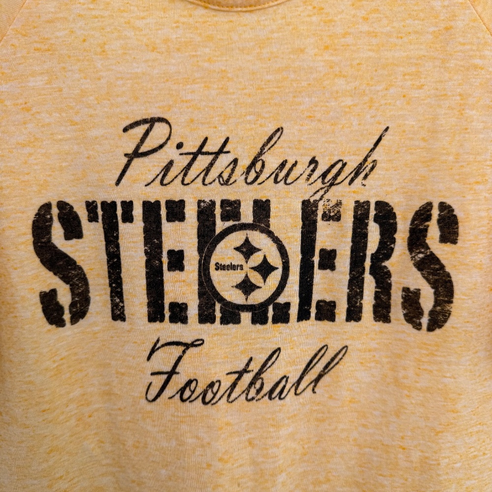 NFL Team Womens Pittsburgh Steelers Football Burnout Gold Raglan Tee Large - Picture 6 of 7
